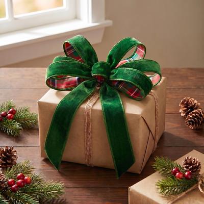 Regency International "1""X10Y Velvet With Plaid Backing Ribbon"
