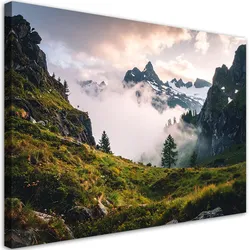 LEINWANDBILD Landschaft Aussicht Berge Wald Nebel Natur 90x60cm
