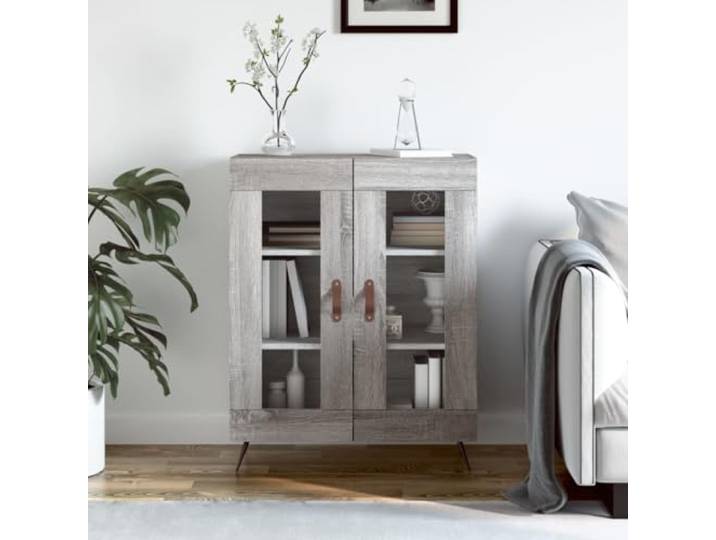 HEFZGDB Klassisches Sideboard Weiß mit Glastüren zur Aufbewahrung und Präsentation aus Holzwerkstoff mit Metallfüßen und viel Stauraum im Glasdesign