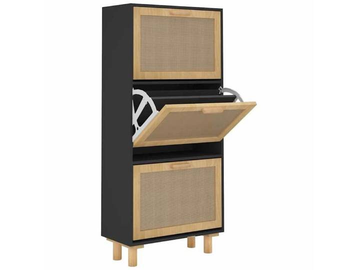 Porte-chaussures - Noir - Armoire à chaussures Noir 52x25x115 cm Bois d'ingénierie/rotin_FR_9607