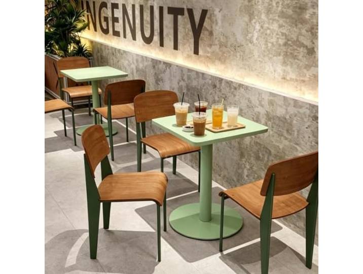 Yopappol Kommerzieller Quadratischer Café-Tisch Mit Sockel, Hellmintgrüner Wasserdichter Einpoliger Restaurant-Esstisch, Robuste, Kompakte Bistrotische Für Bubble Tea Shop, Dessertladen(70x70x73cm)