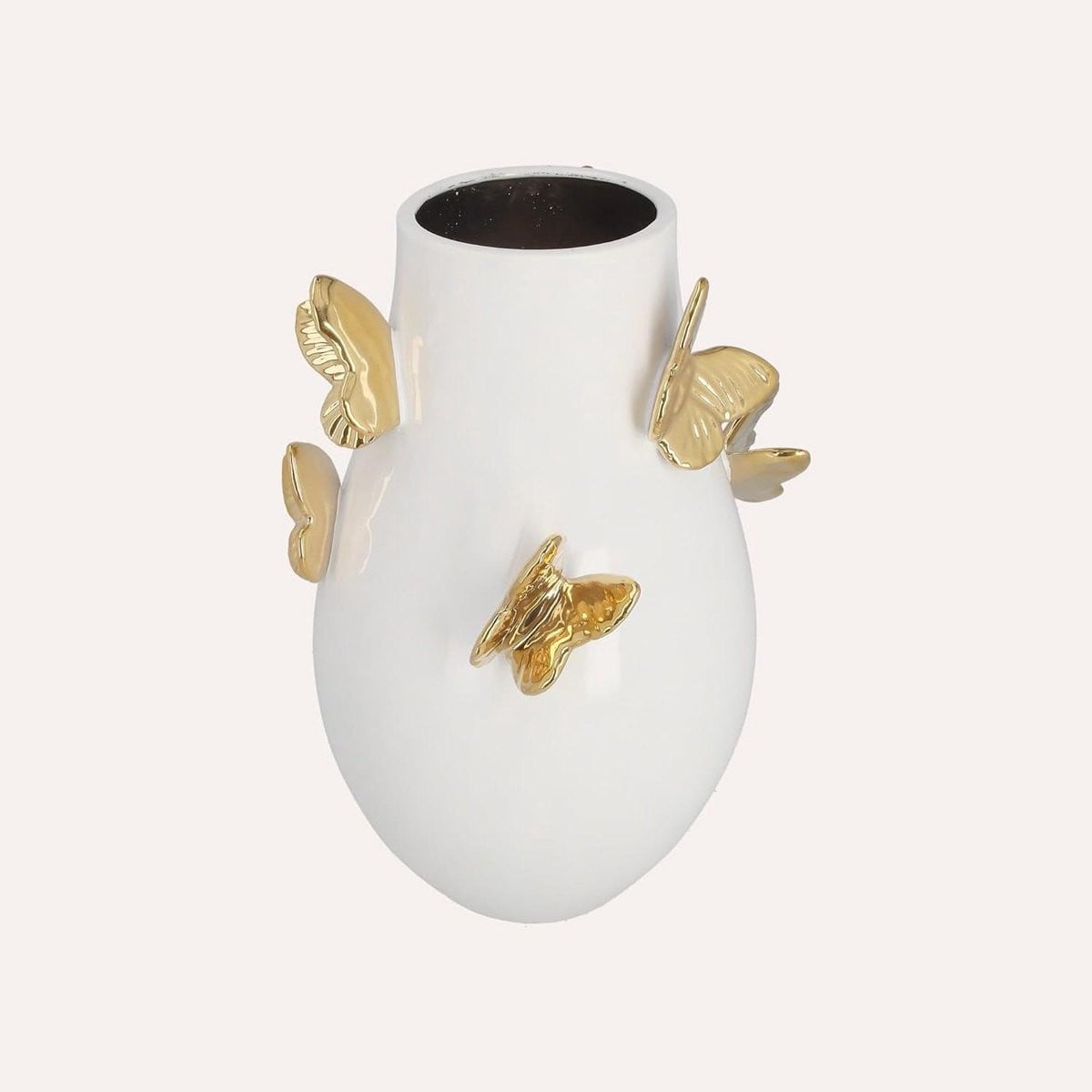 Keramische Vaas met Gouden Vlinder Design - Wit - H34 x Ø24 cm