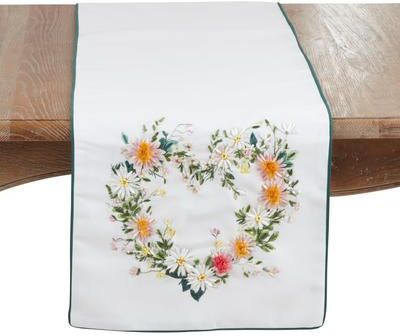 Saro Lifestyle "Floral Heart Embroidered Table Runner - Non-Reversible Decorative Table Runner for Dining Tables, 16""x72"""