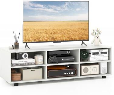 Costway TV Stand for TV up to 55 Inch with 6 Storage Compartments-White