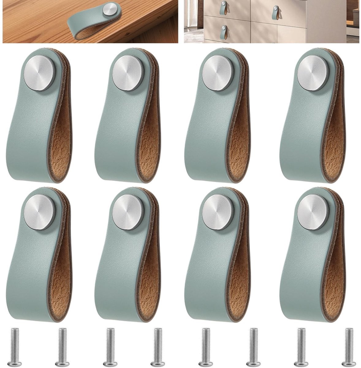Set van 8 vintage leren deurgrepen