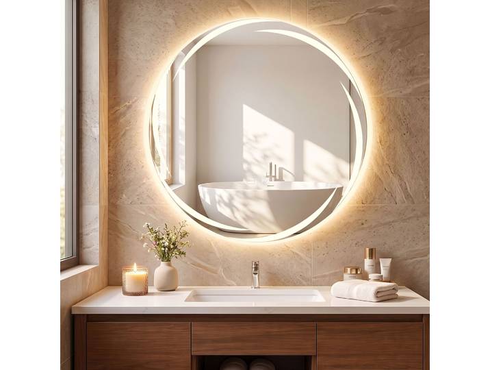 HOMCOM Miroir Rond Ø60cm LED Anti-buée Bluetooth Salle de Bain