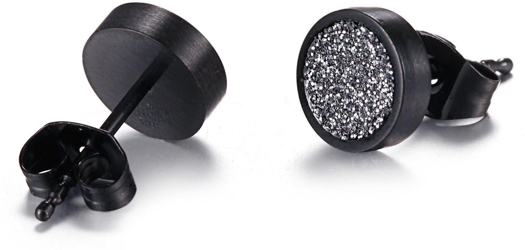 Paar Ohrstecker KINGKA "SE3101BGY", schwarz (schwarz, grau), Ohrringe, Damen, Edelstahl, Paar Ohrstecker schwarz, grau Edelstahl