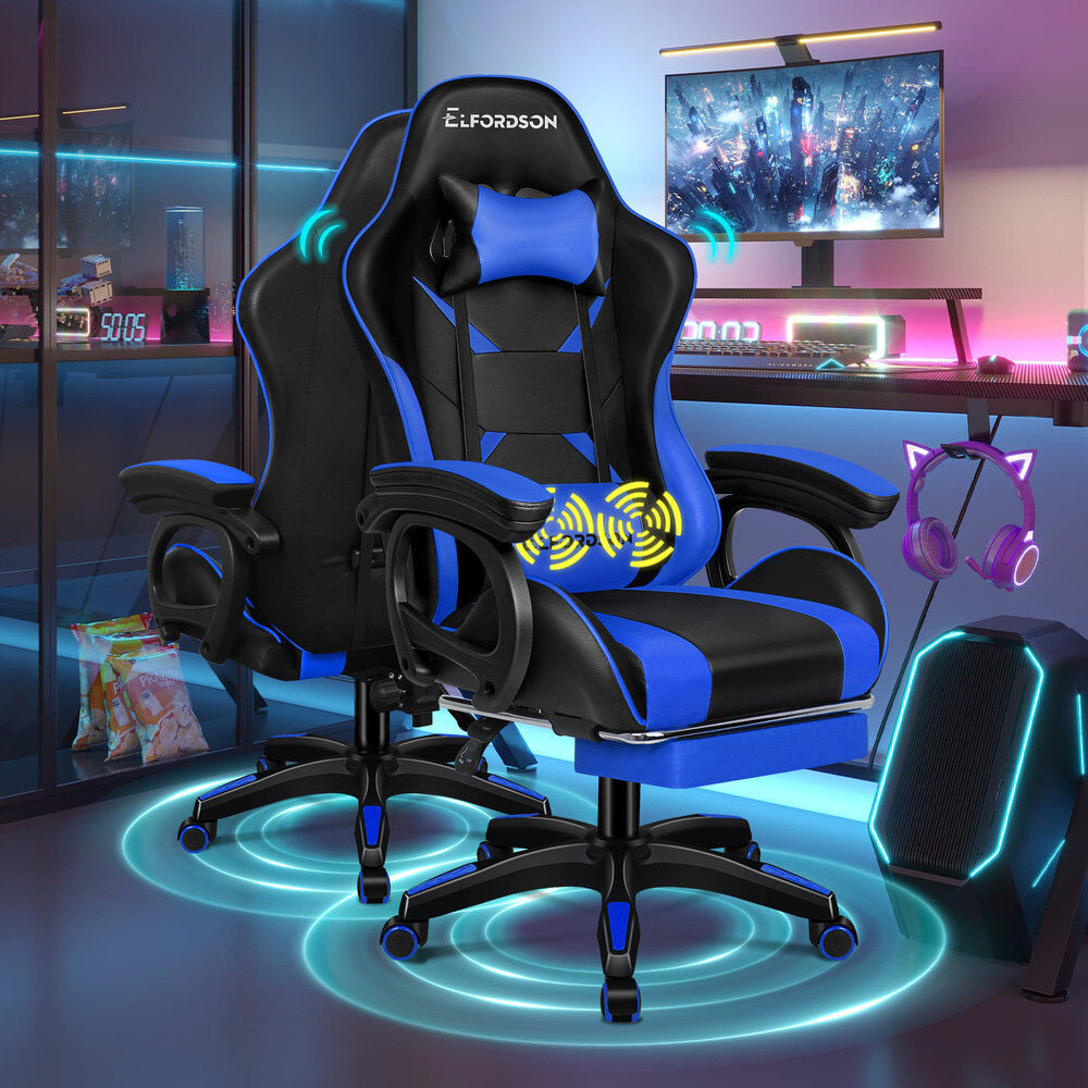 Metro Lane Gaming Chair with Headrest Blue/Black 65cm W X 88cm D