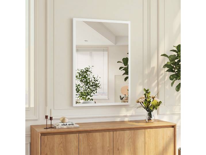 HOMCOM Miroir Mural 50x70cm Bois Blanc Salle de Bain/Salon