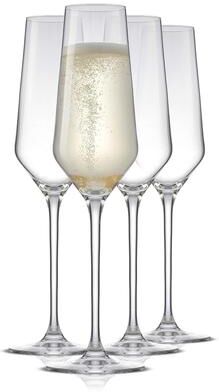JoyJolt Layla European Crystal Champagne Glass 6.7 oz, Set of 4 Flute Glasses