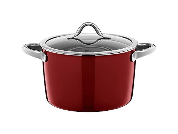 Silit Vitaliano Rosso Kochtopf groß 24cm, Glasdeckel, Fleischtopf Induktion 6,2l, Silargan Funktionskeramik, dunkelrot