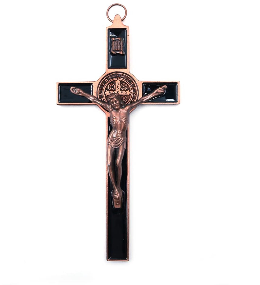 Jezus Christus Kruis Beeld in Oud Rood Koper, Hoogte: 14 cm