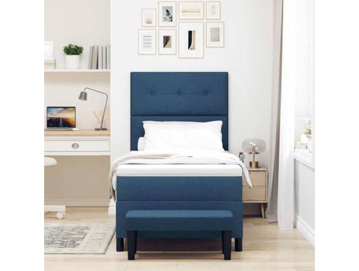 KTHLBRH Boxspringbett blau 80x200 cm mit Kopfteil Struktur aus Holz, mittlere Matratze, verstellbares Kopfteil in 2 Höhen, max. 140 kg