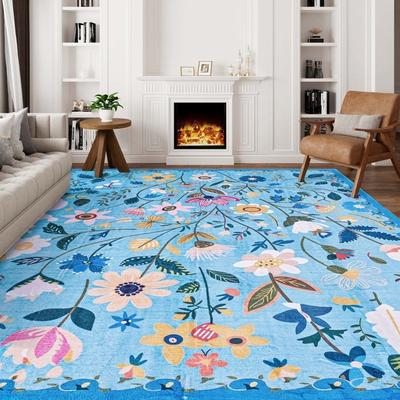 Maxax Nature Floral Non-Slip Machine Washable Colorful Modern Area Rug