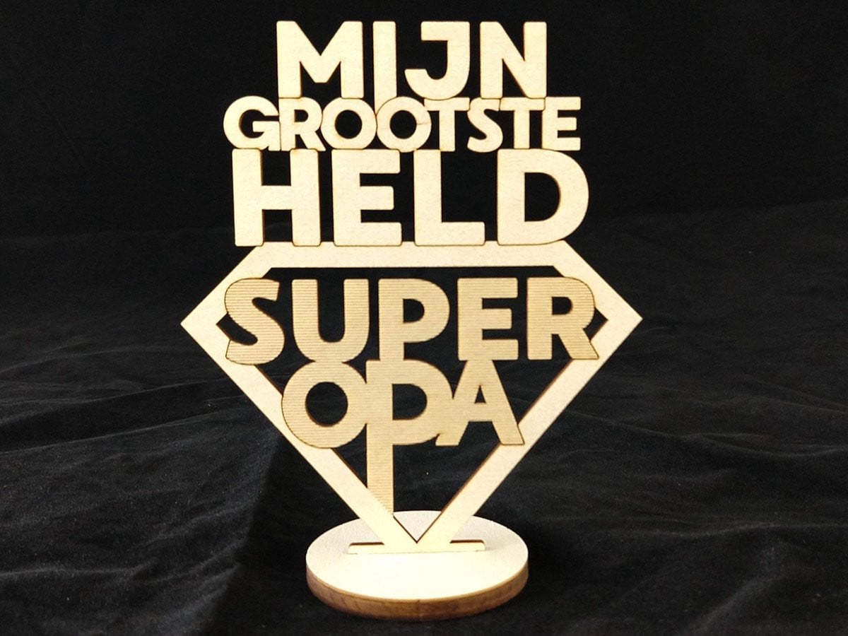 Woodart Tekstbordje op Voetje Mijn grootste held Super Opa