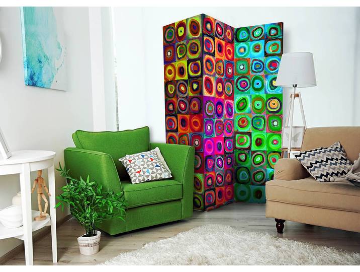 Paravent Colorful Abstract Art Akustik Vlies auf Massivholz Multicolor 135 x 172cm