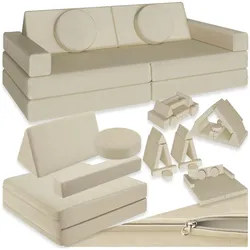tectake® Spielsofa, 8-teilig, flexible Anordnung, Leinenbezüge, abnehmbar und waschbar, stapelbar