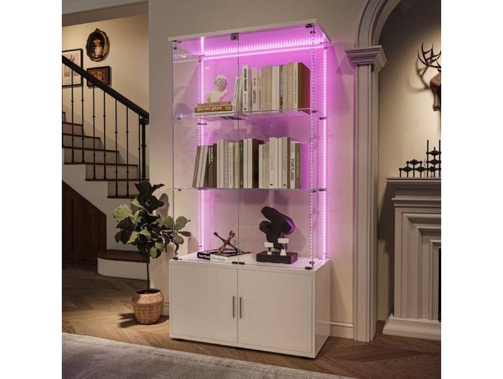 Vitrine en verre avec Led vitrine pourcollection avec 4 porte 3 étagères avec armoire meuble vitrine led