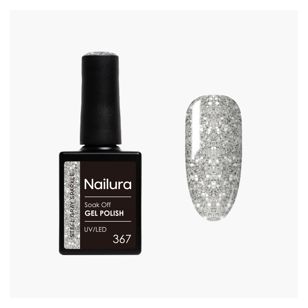 Nailura - Gel Polish 367 - Steel Gray Sparkle - 10 ml (Stahlgrau Glitzer, Steel Gray Sparkle) (70386)