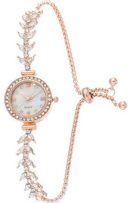Youfap Market Diamond Wristwatches For Women, Quartz Crystal Watch With Free Adjustable Bracelet, Perfect For Brides rose Gold