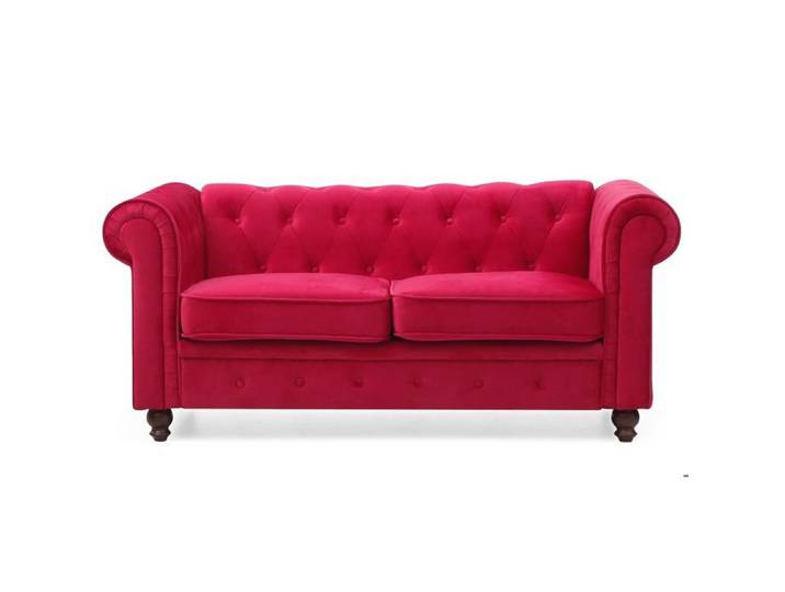 MOSAIKASA Grand canapé 2 places Chesterfield Velours Rouge