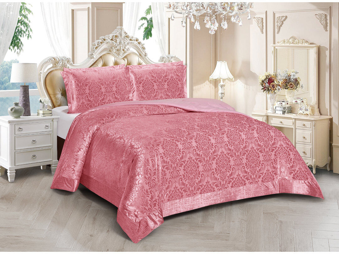 Household Furnishing Damask Bedspread with Pillow Shams Included Pink King Bedspread + 2 Standard Shams