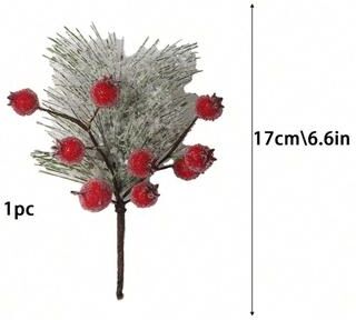 Discount Dollar Deals Artificial Pine Branches, Christmas Decoration, Holly Red Berry Branches, Wreath, Christmas Tree Gifts Decoration 4 1pcs