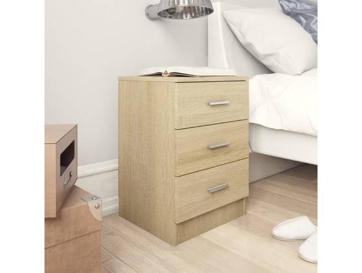 Tables de chevet Design Scandinave - Lot de 2 - Chêne Sonoma - 3 tiroirs coulissants - Livraison incluse