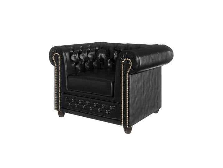 Fauteuil Chesterfield en cuir végan, noir