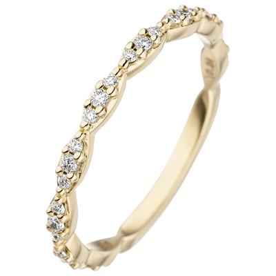 Diamantring JOBO Gr. 58, gelb (gelbgold 585), Fingerringe, Damen, 58, SI = kleine Einschlüsse, Diamanten Gelbgold 585, Diamanten, Gelbgold 585, Diamantring, 585 Gold mit 27 Diamanten