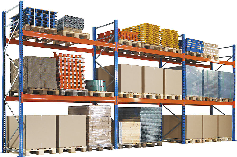 Palettenregal, blau/orange, HxBxT 3500 x 2700 x 1100 mm, Fachlast 1545 kg, Grundregal SCHULTE