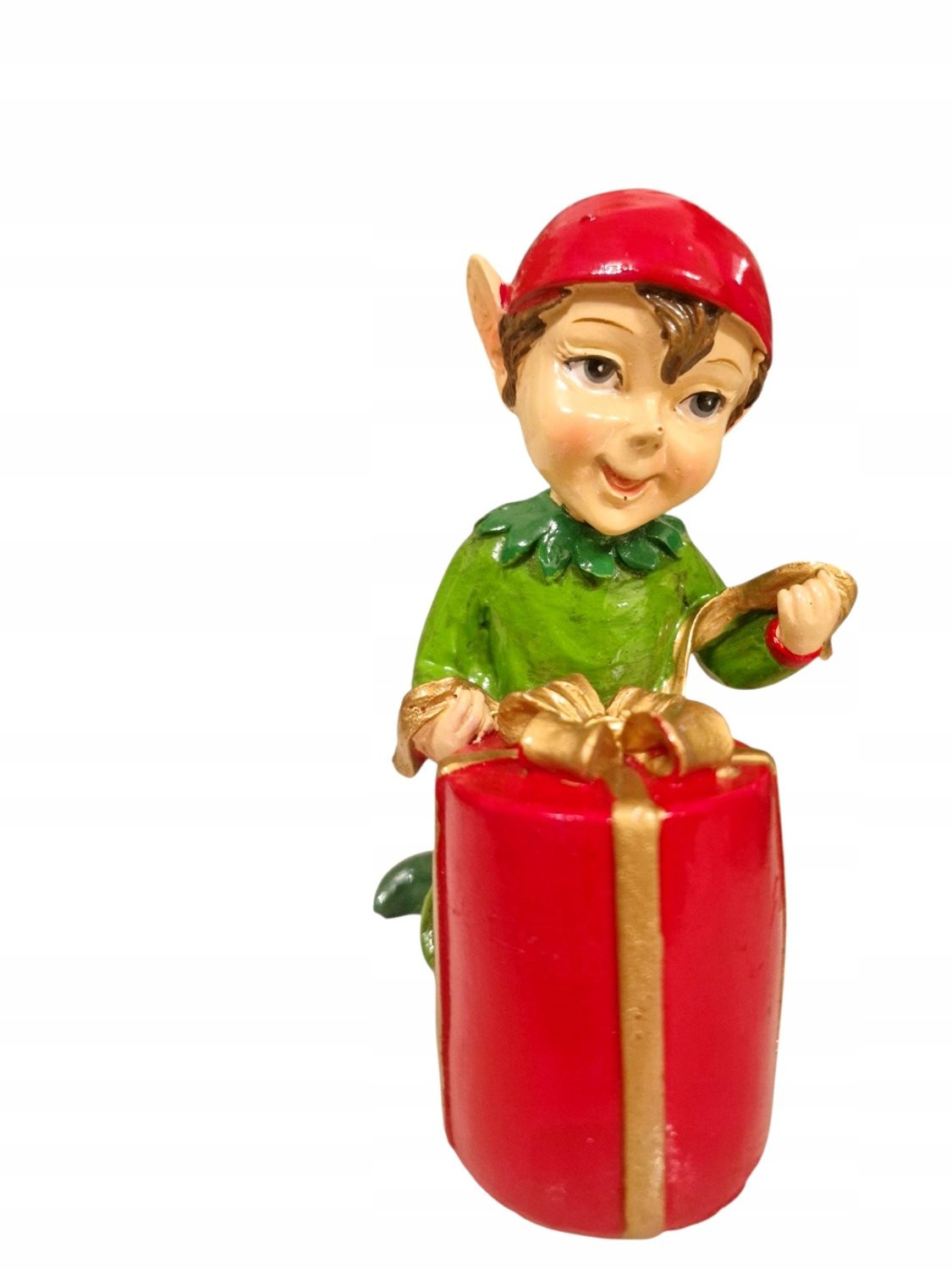 Handgeschilderde Keramische Kerstelf met Cadeau voor op Tafel