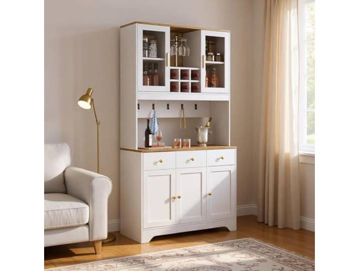 FurnitureR Küchen-Hochschrank Weiß, Modernes Design, MDF Material, Viel Stauraum, Elegante goldene Akzente, 94.5cm x 30.0cm x 175.5cm