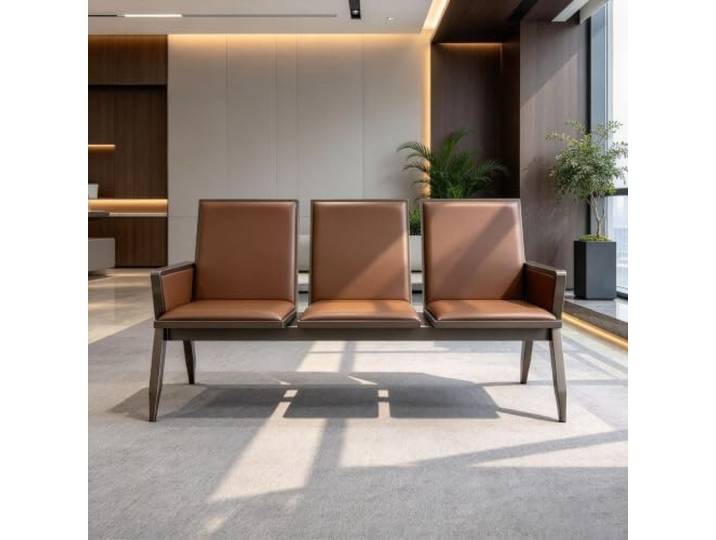 Wartebank 3-Sitzer aus Kunstleder mit Metallgestell Sitzbank für Wartezimmer, Empfangsbereich, Büro und Salon(Brown)