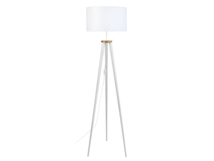 Lampadaire bois abat-jour tissu blanc