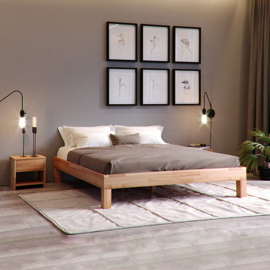 Union Rustic Kalida Jana Solid Wood Bed in Beech Natural Super King (6')