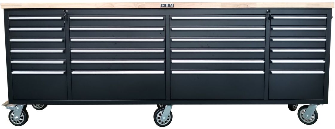 HBM Werkzeugwagen mit Holzarbeitsplatte, 258 cm, schwarz