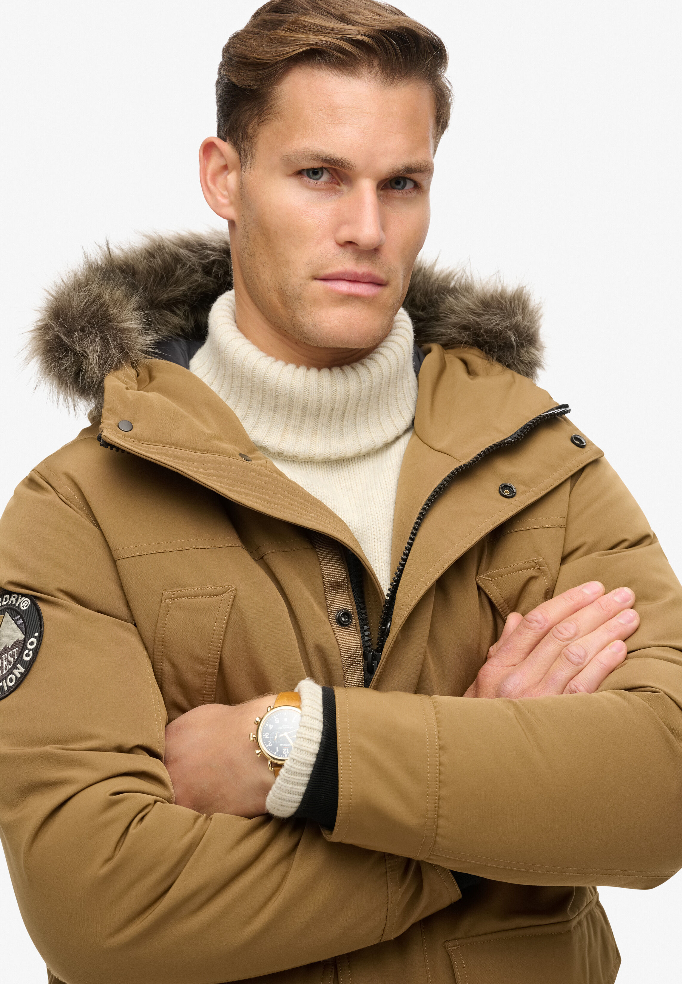 Parka SUPERDRY "EVEREST FAUX FUR PARKA JACKET", Herren, Gr. S, braun (kangaroo braun), Web, Obermaterial: 100% Polyester, unifarben, loose fit Po-bedeckend, Jacken Parka, Kunstfaser, loose fit kangaroo braun S