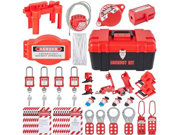 VEVOR Kit d'Étiquetage de Verrouillage 42 Pièces Kit de Station de Cadenas d'Étiquetage 40 x 24 x 24 cm Kit de Sécurité Électrique de Verrou Loto pour Arrêter ou Verrouiller Machines Dangereuses