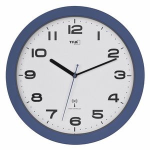 TFA Wanduhr 60.3554.06, Kunststoff, analog, Funkuhr, Ø 32 cm, blau, lautlos
