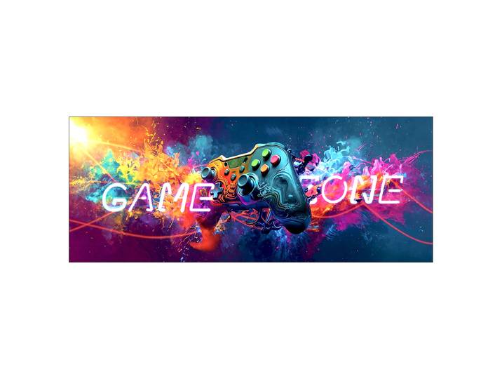 Glasbild Game Zone Floatglas Pink/Blau/Gelb 125 x 50 x 1cm