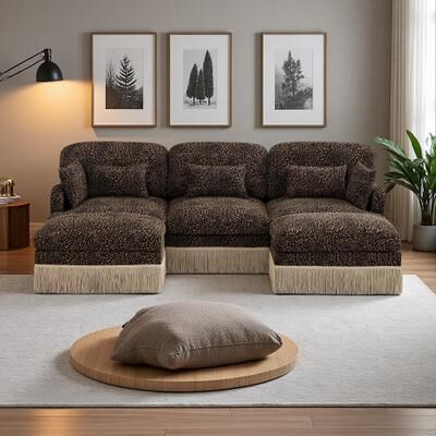 Chenille Leopard Print Modular Sectional Sofa with Delicate Tassel Edge, Ergonomic Design, and Easy Assembly
