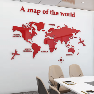 Inspire Curations Large 3D Acrylic World Map Mirror Wall Decor red s 80cmx40cm