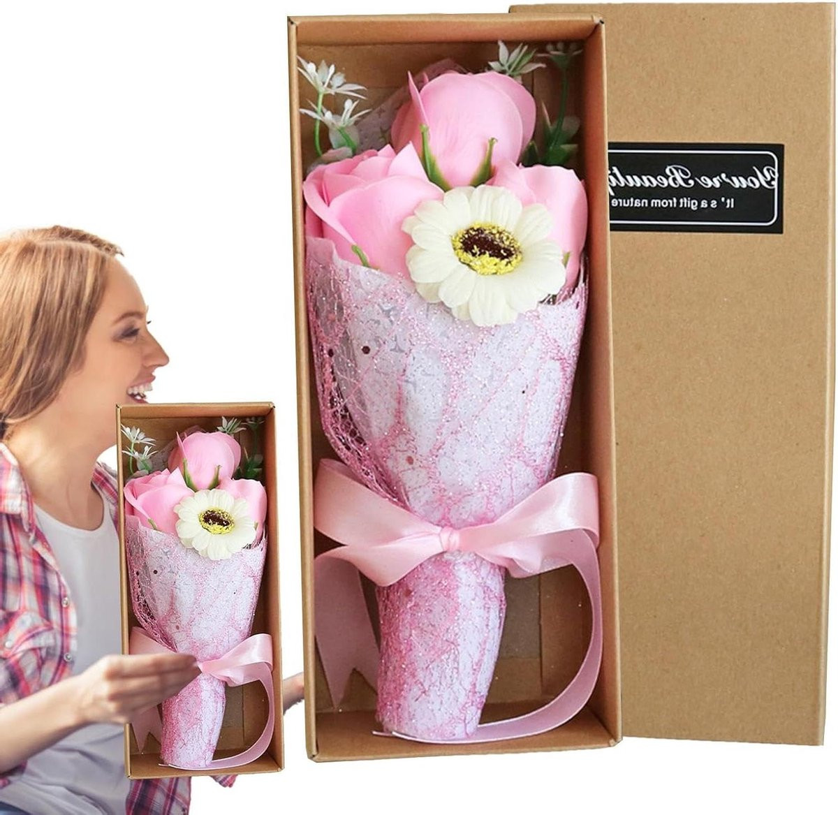 Zeep Bloem Boeket Roze - Kunstbloemen Anjer met Verse Geur