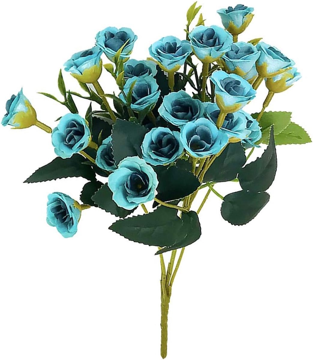 Blauw kunstmatig boeket van zijden rozen voor huisdecoratie, 32 cm