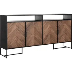 Sideboard Criss Cross aus Teakholz, massiver Stil, natur schwarz, 4 Türen, 100 cm hoch