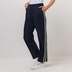 DENIM & CO. Hose, lange Form Rundumdehnbund Galonstreifen konisches Bein