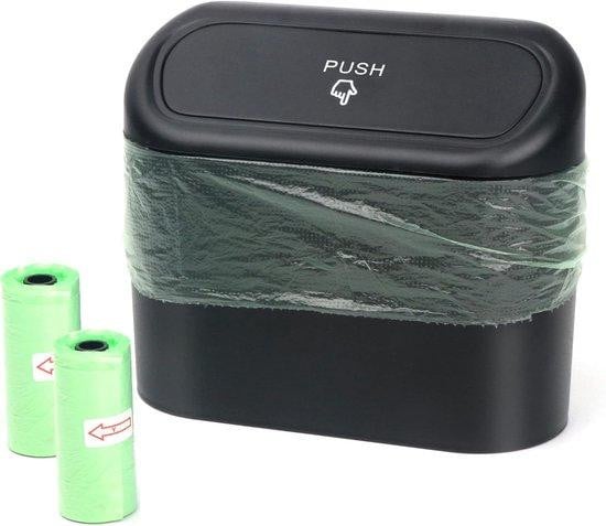 Famanu Mini-afvalbak met deksel en 40 afvalzakken, compacte waterdichte auto-organizer