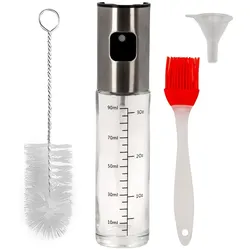 Intirilife 4-teiliges Ölsprüher Set Sprühflasche 100 ml Füllmenge - 3.9 x 18 cm - Set mit Backpinsel, Flaschenbürste und Öltrichter