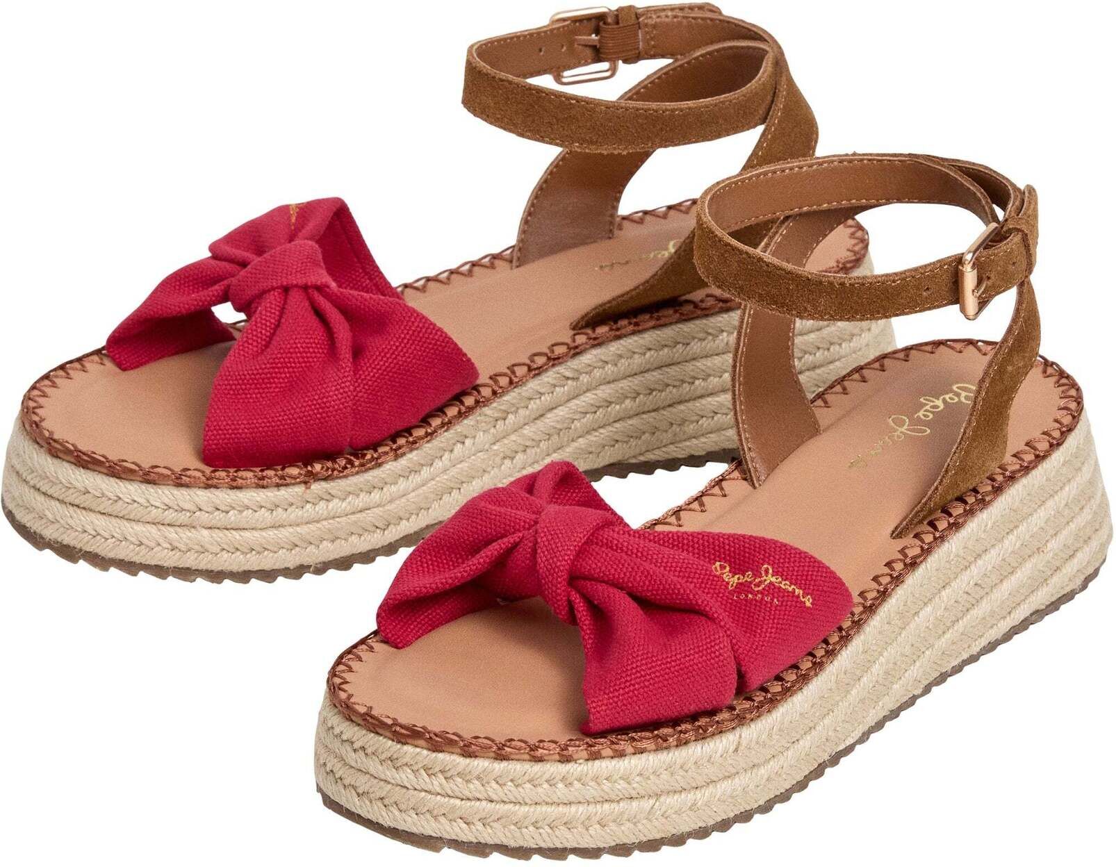 Sandale PEPE JEANS "Sandalen mit hohen Absätzen KATE BASS", Damen, Gr. 37, rot (strawberry rot), 65% Cotton, 35% Cow Suede, Schuhe Sandale